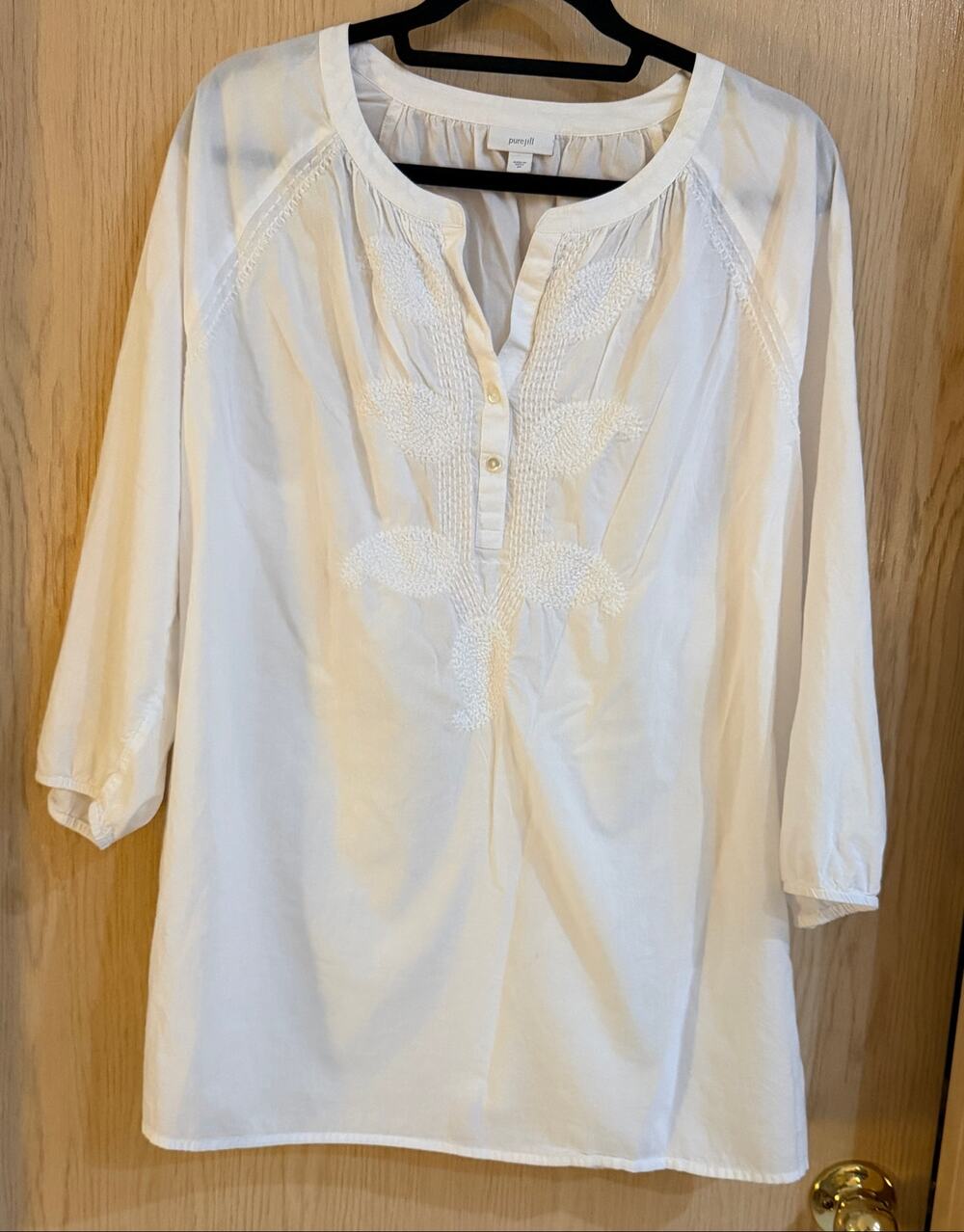 Pure Jill J Jill 2X White Embroidered Tunic Blouse 3/4 Sleeve Boho